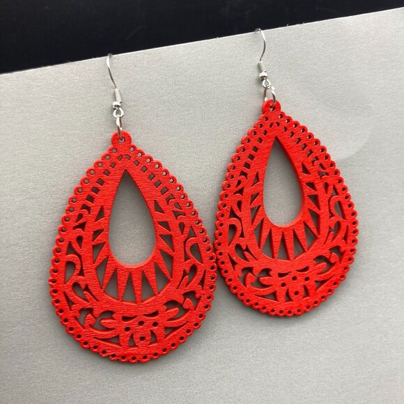 Beige Casual Retro Simple Style Water Droplets Minimal Wood Drop Earrings Boho - Picture 11 of 16